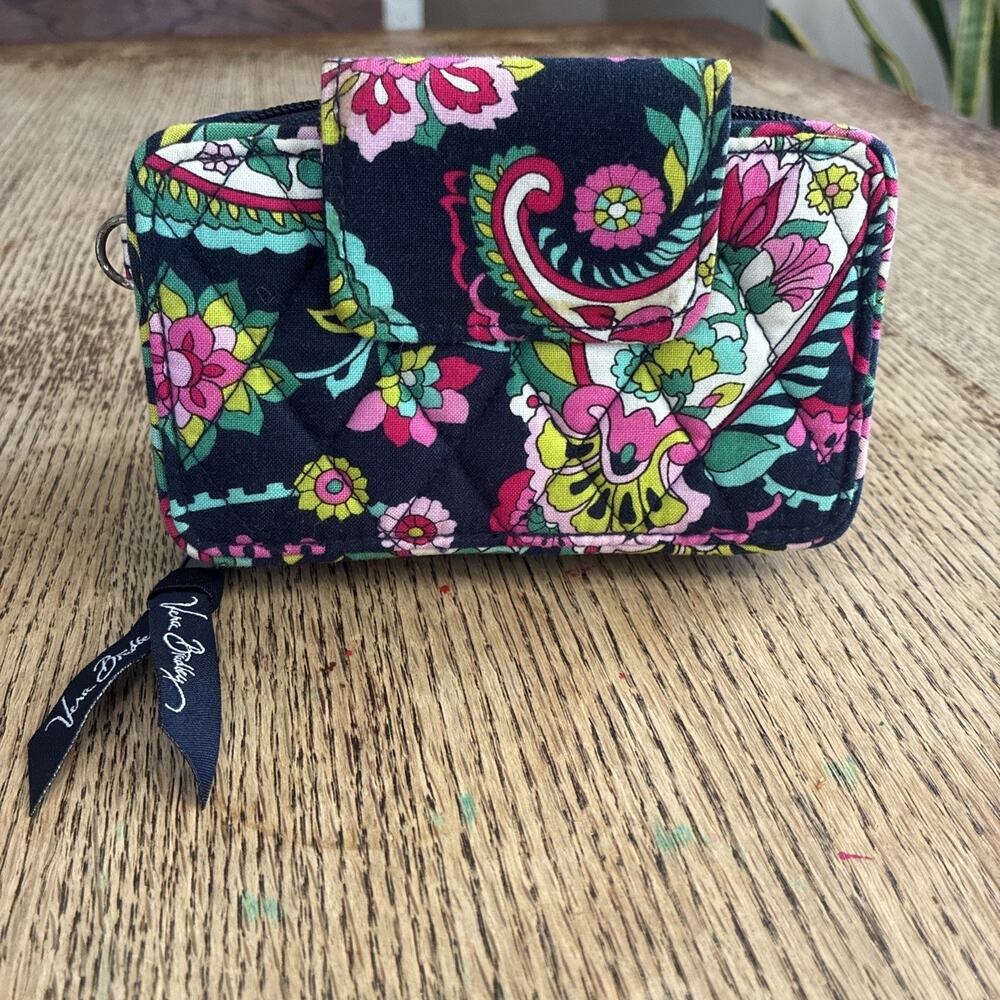 Vera Bradley Wallet Petal Paisley Retired 2016 ID Pocket Pink Floral Navy Blue